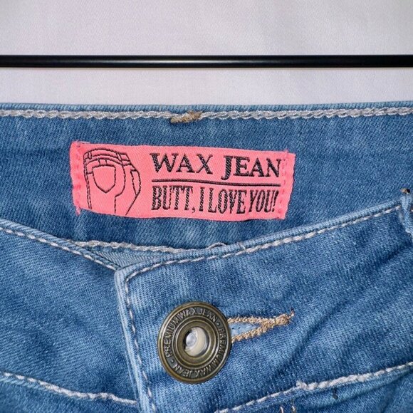 Wax Jean Medium Wash Denim Mid Rise Distressed Skinny Jean size 3 - Picture 2 of 7